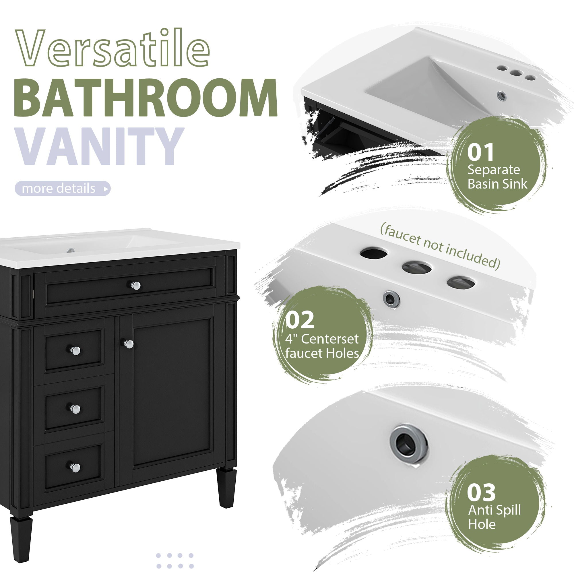Bathroom Vanity With Medicine Cabinet, Royal Mirror Cabinet, Modern Bathroom Storage Cabinet With 2 Soft Closing Doors And 4 Drawers