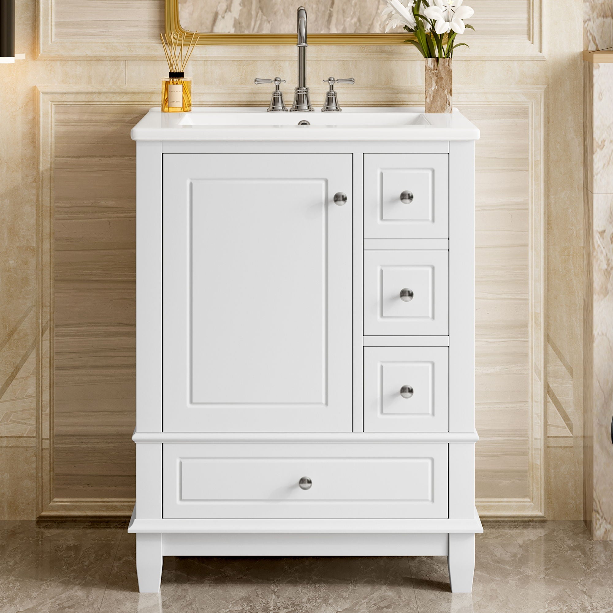 Modern Bathroom Vanity With Sink, Freestanding Cabinet With Drawers And Storage Shelves
