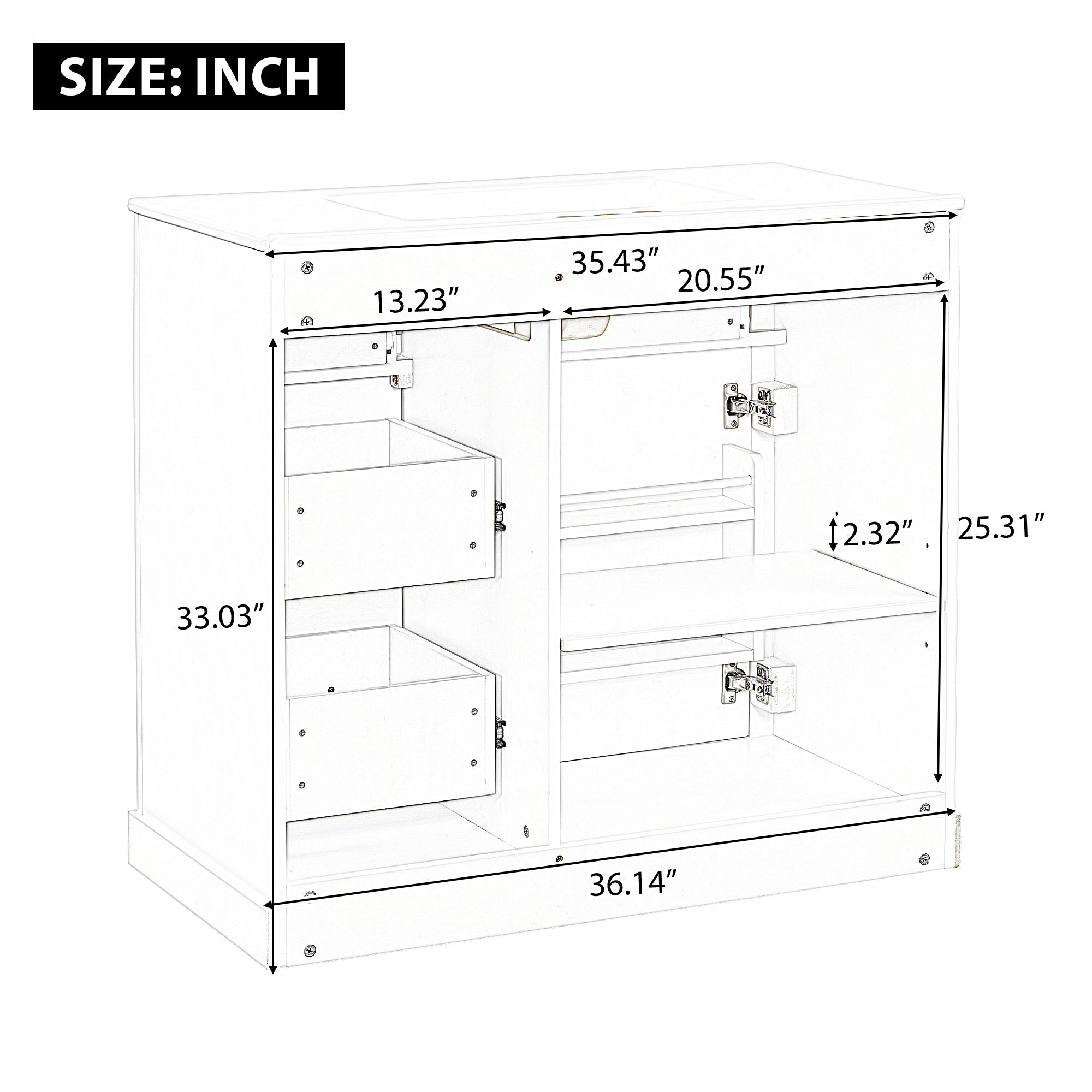 Modern Bathroom Vanity With Sink, 4 Drawers, Soft-Close Door, Adjustable Shelf
