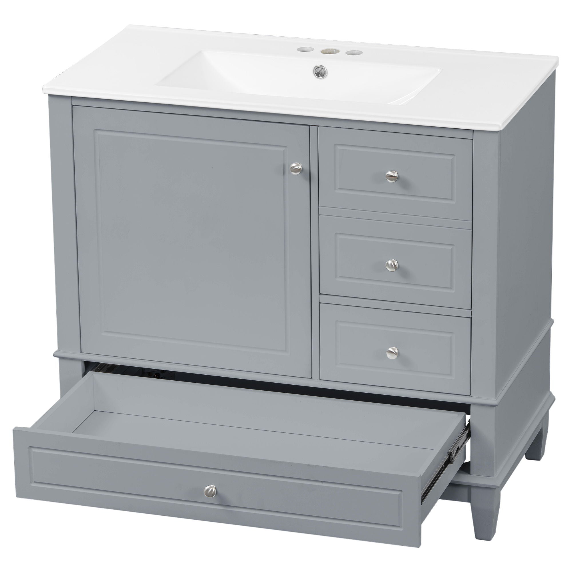 Modern Bathroom Vanity With Sink, 3 Drawers & Cabinet