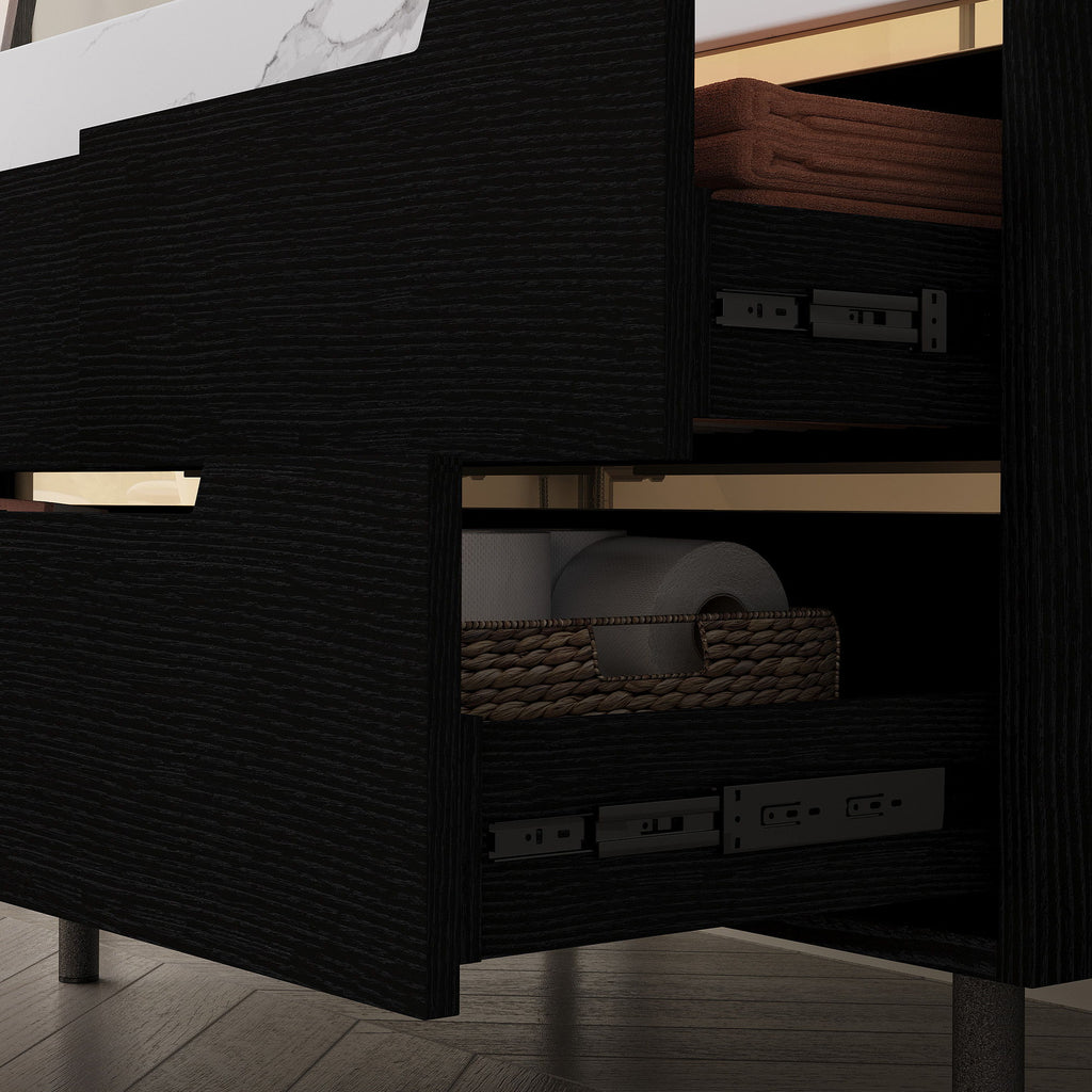 Bathroom Vanity With Undermount Sink, 4 Drawers Storage, Free Standing / Wall Mounted - Black / White