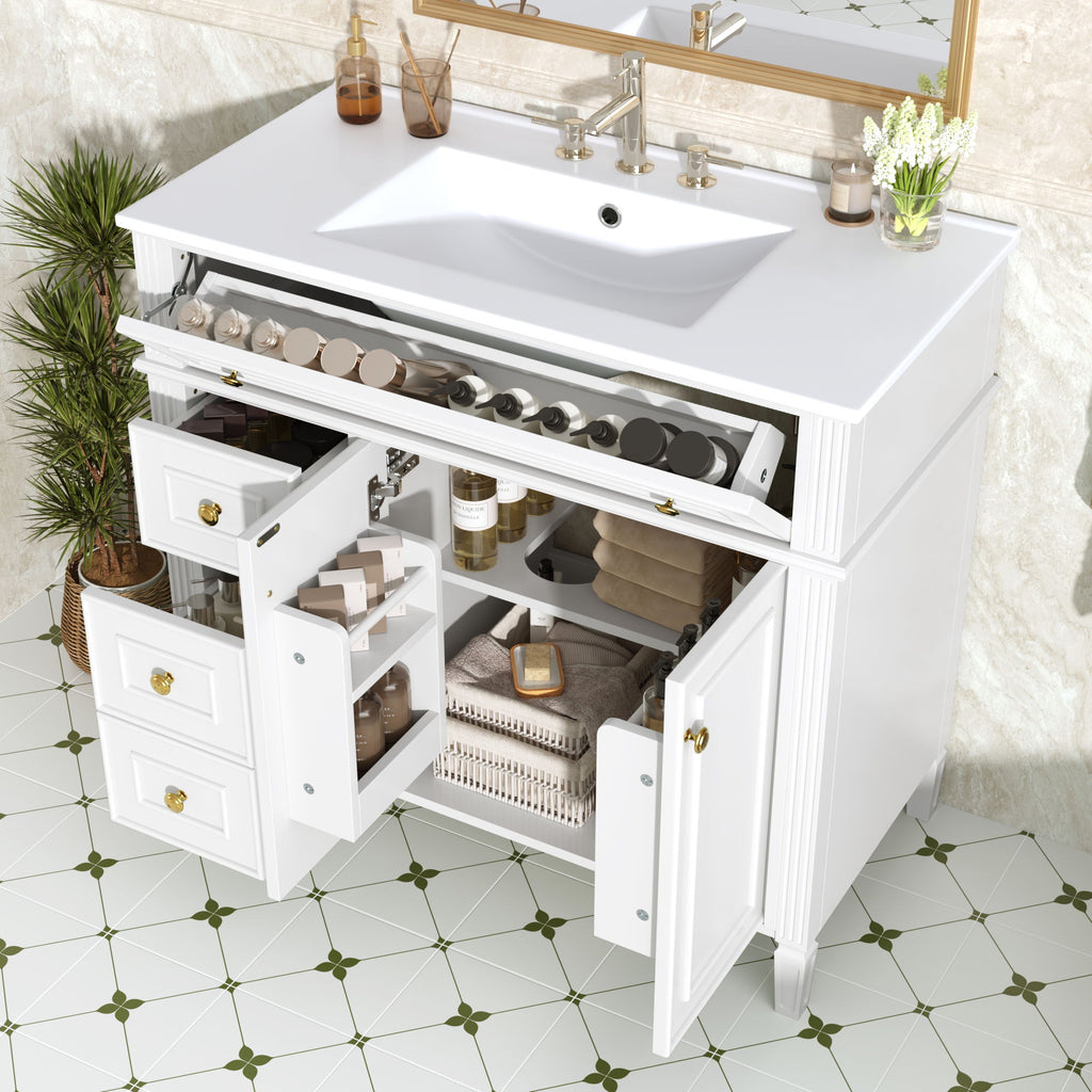 Bathroom Vanity With Sink, 3 Drawers & 2 Doors
