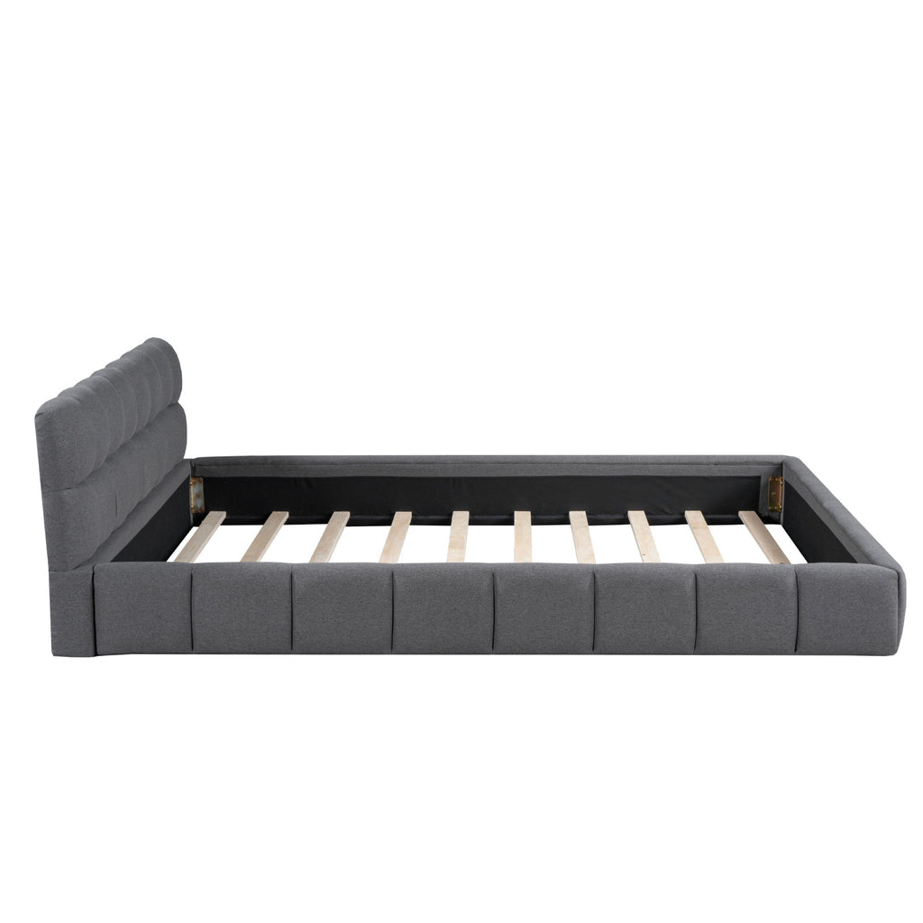Upholstered Platform Bed With Thick, Grounded Bed With Solid Frame