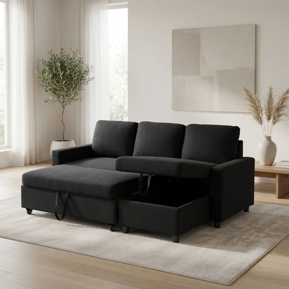 L - Shaped Convertible Sofa Bed With Storage Chaise