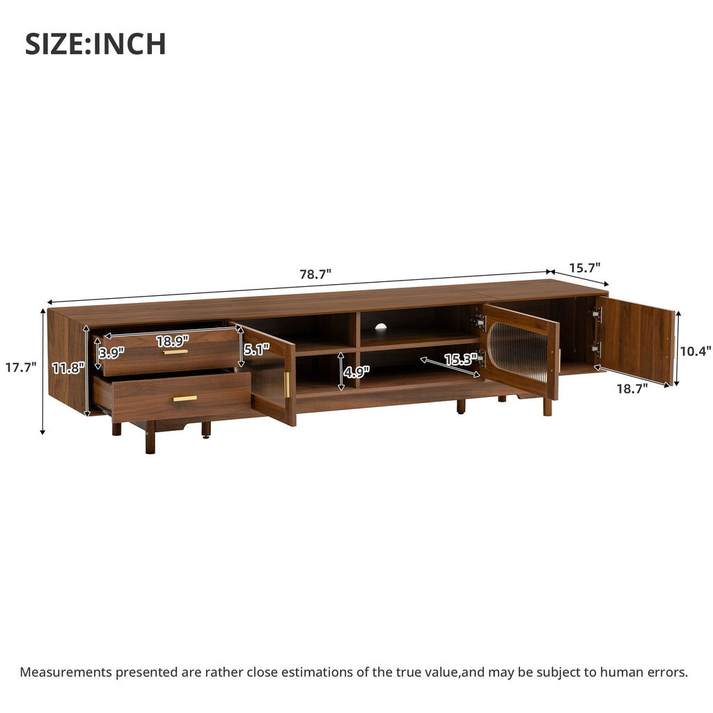 Modern TV Stand With Fluted Glass Doors & 2 Drawers