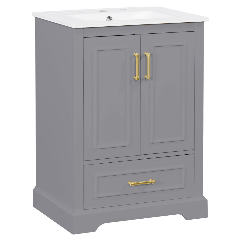Bathroom Vanity With Sink, 1 Divided Drawer And 2 Soft Close Doors With Double Shelf