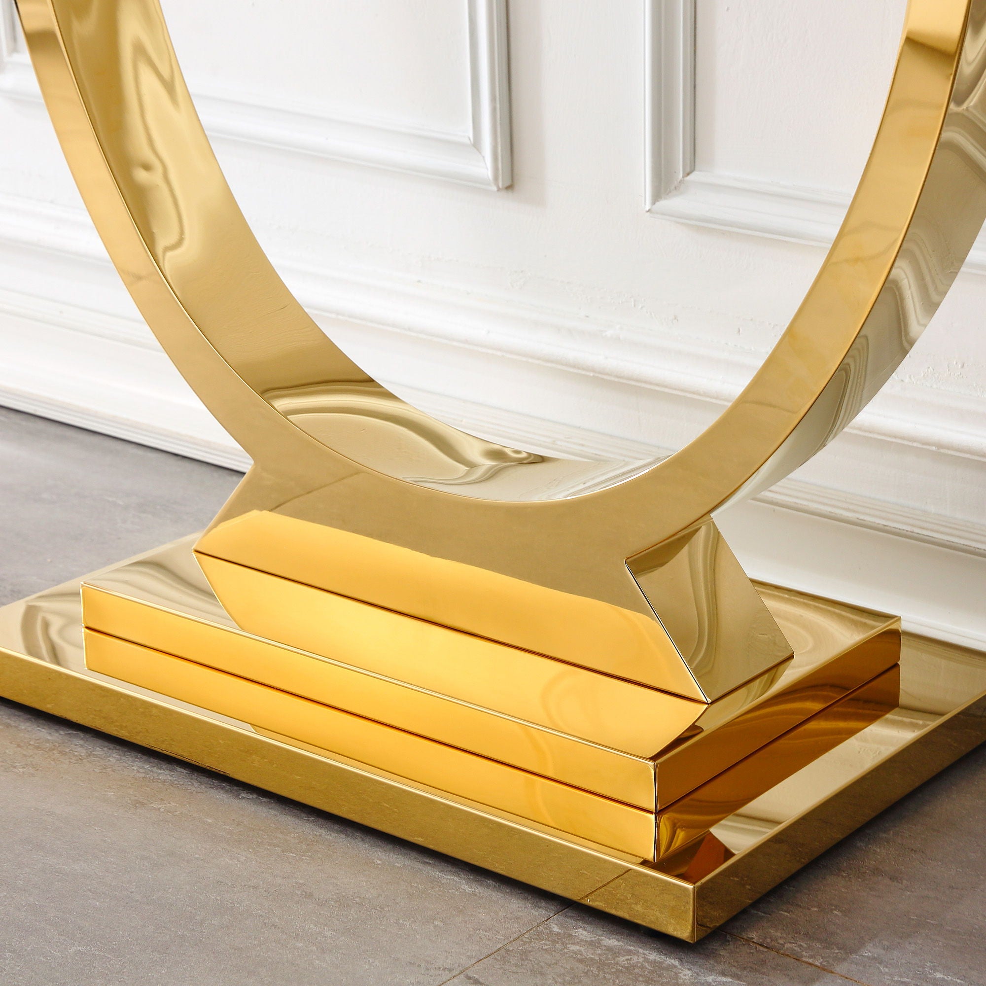 Modern Rectangular Marble Printing Console Table, U Shape Stainless Steel Base With Mirrored Finish