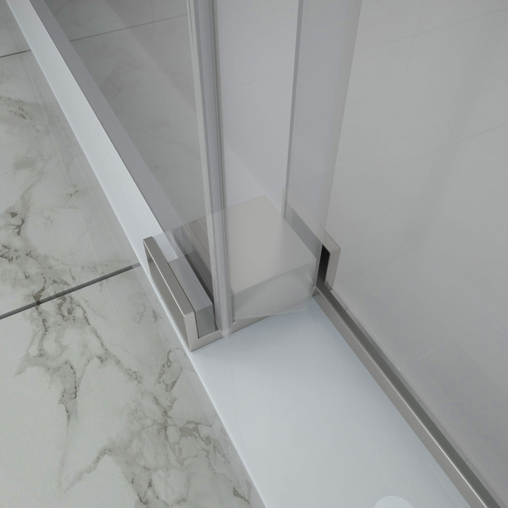Shower Door Single Sliding Bypass Enclosure - Brushed Silver