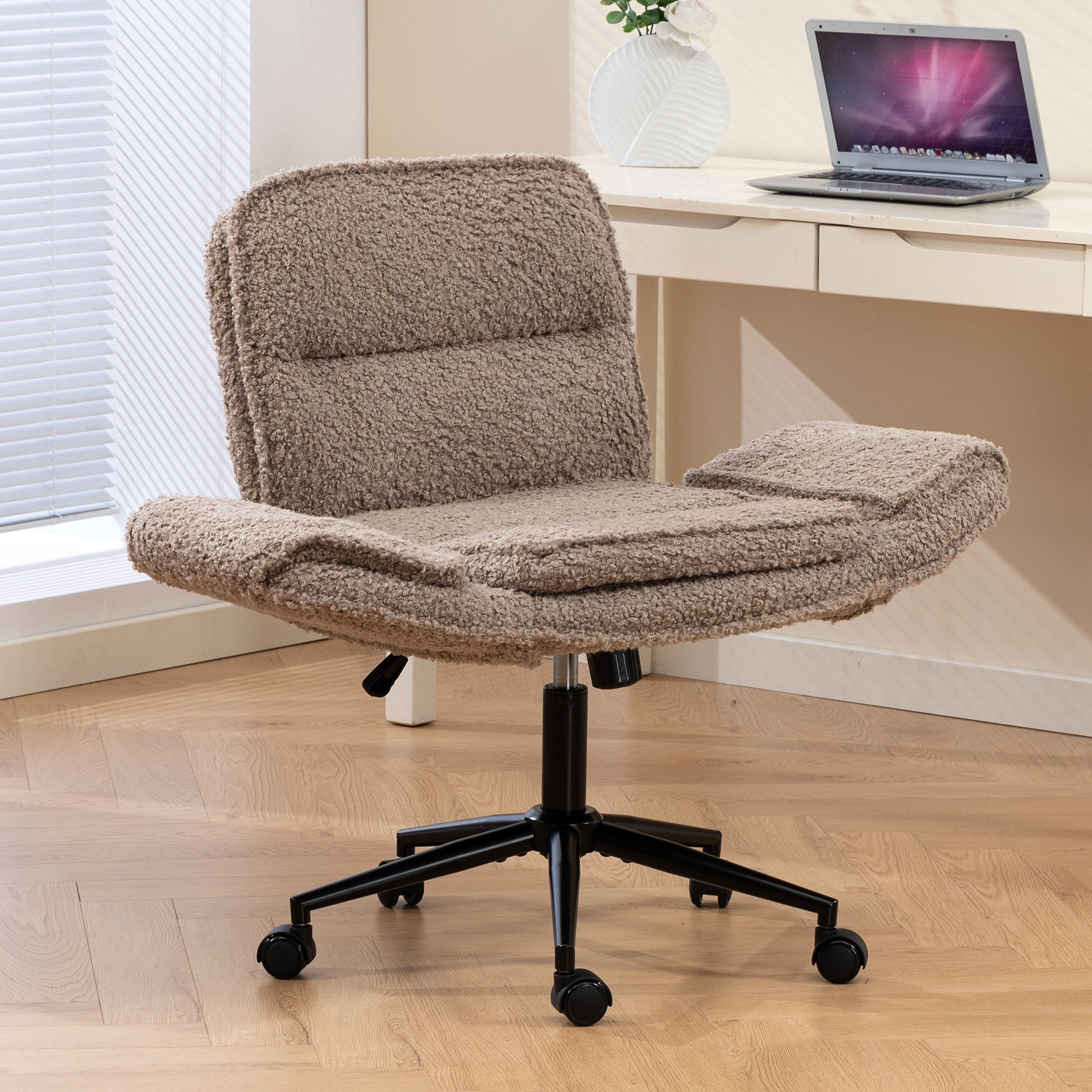 Criss Cross Swivel Desk Chair With Adjustable Armrests & Wheels For Home Office