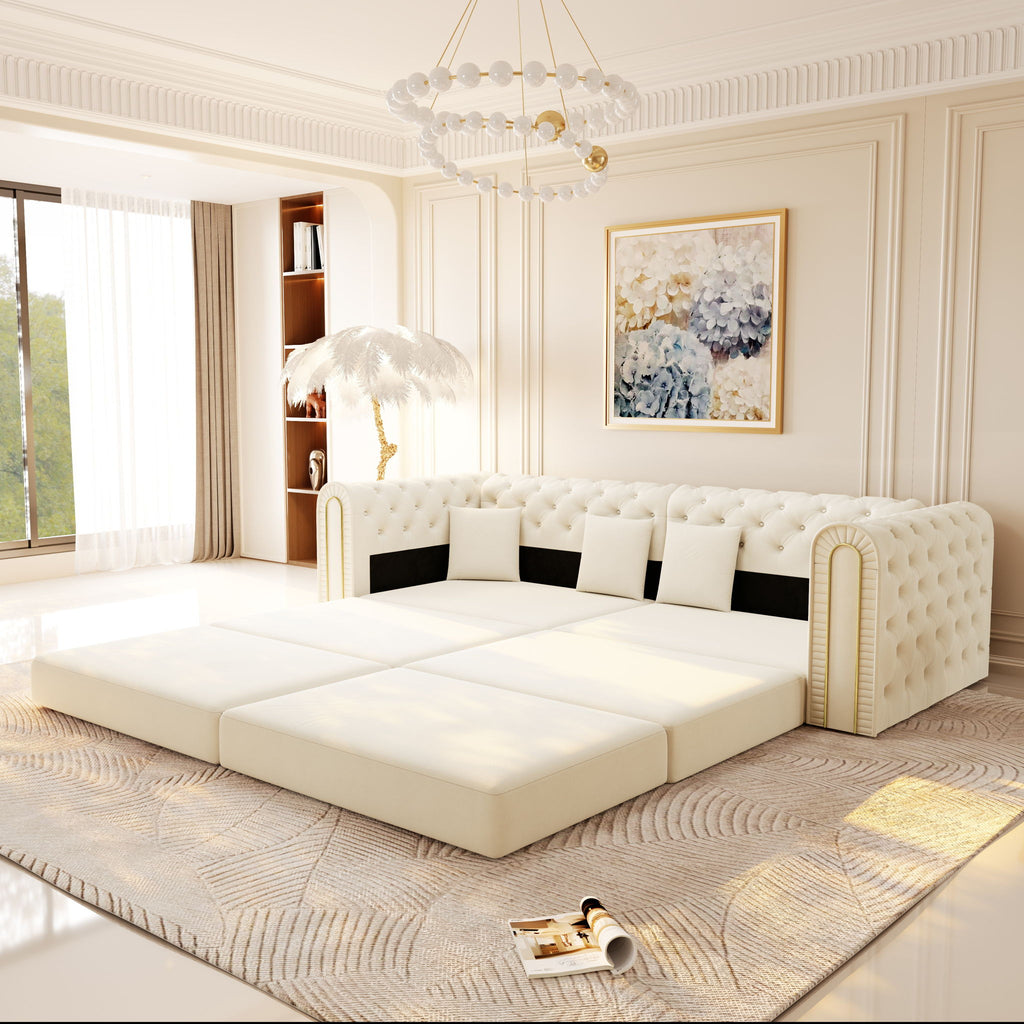 3-In-1 Convertible Sleeper Sofa With Movable Ottoman For Living Room