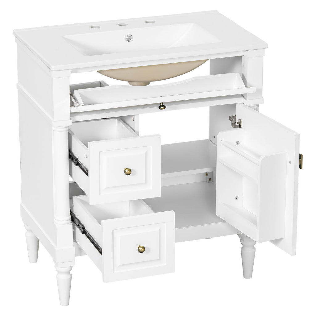 Modern Bathroom Vanity With Sink, Freestanding Cabinet With Flip Drawer & Adjustable Shelf