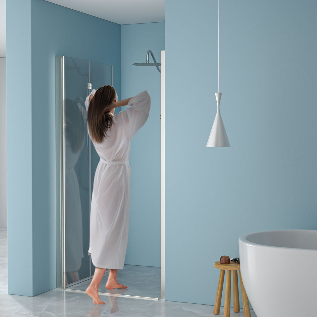 Frameless Bi Fold Shower Door With Tempered Glass - Brushed Silver