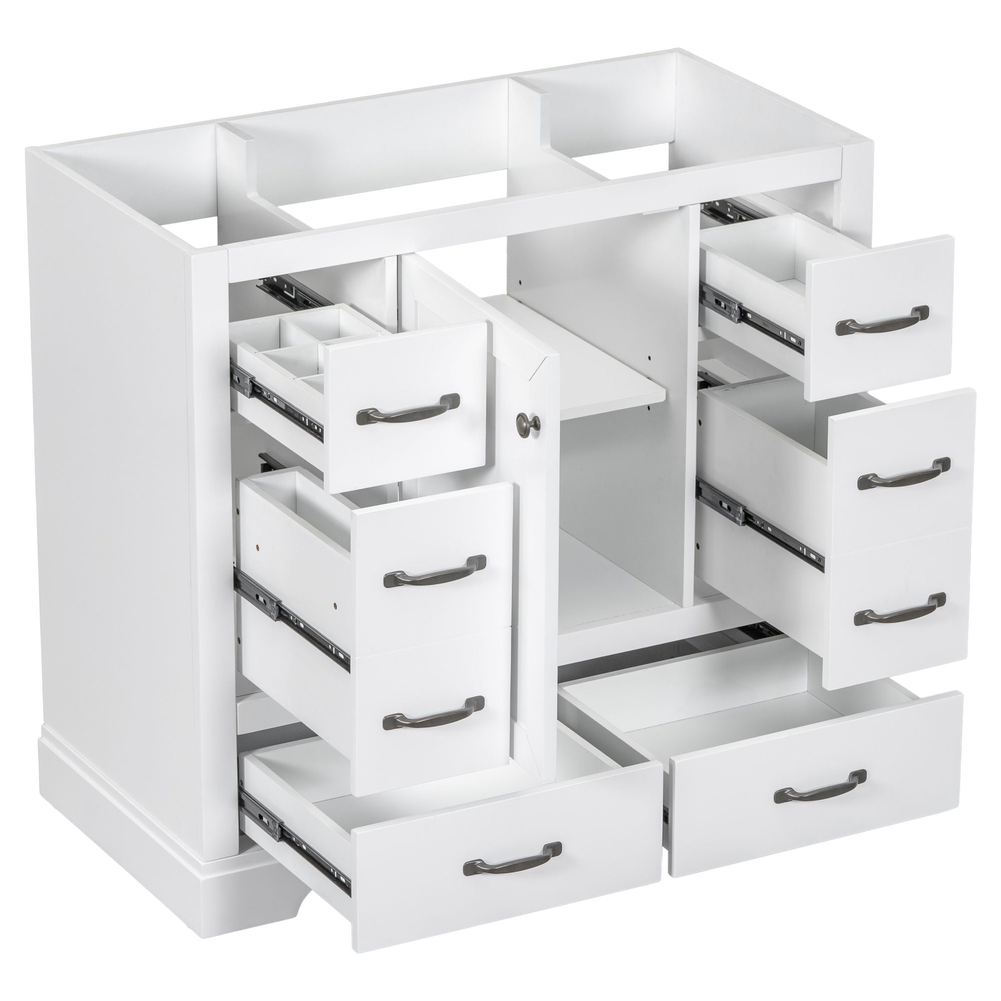 Modern Bathroom Vanity Base Only, 6 Drawer Storage With Adjustable Shelf