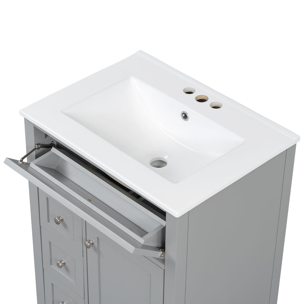 Bathroom Vanity With Sink, 3 Drawers & Cabinet With Adjustable Shelves