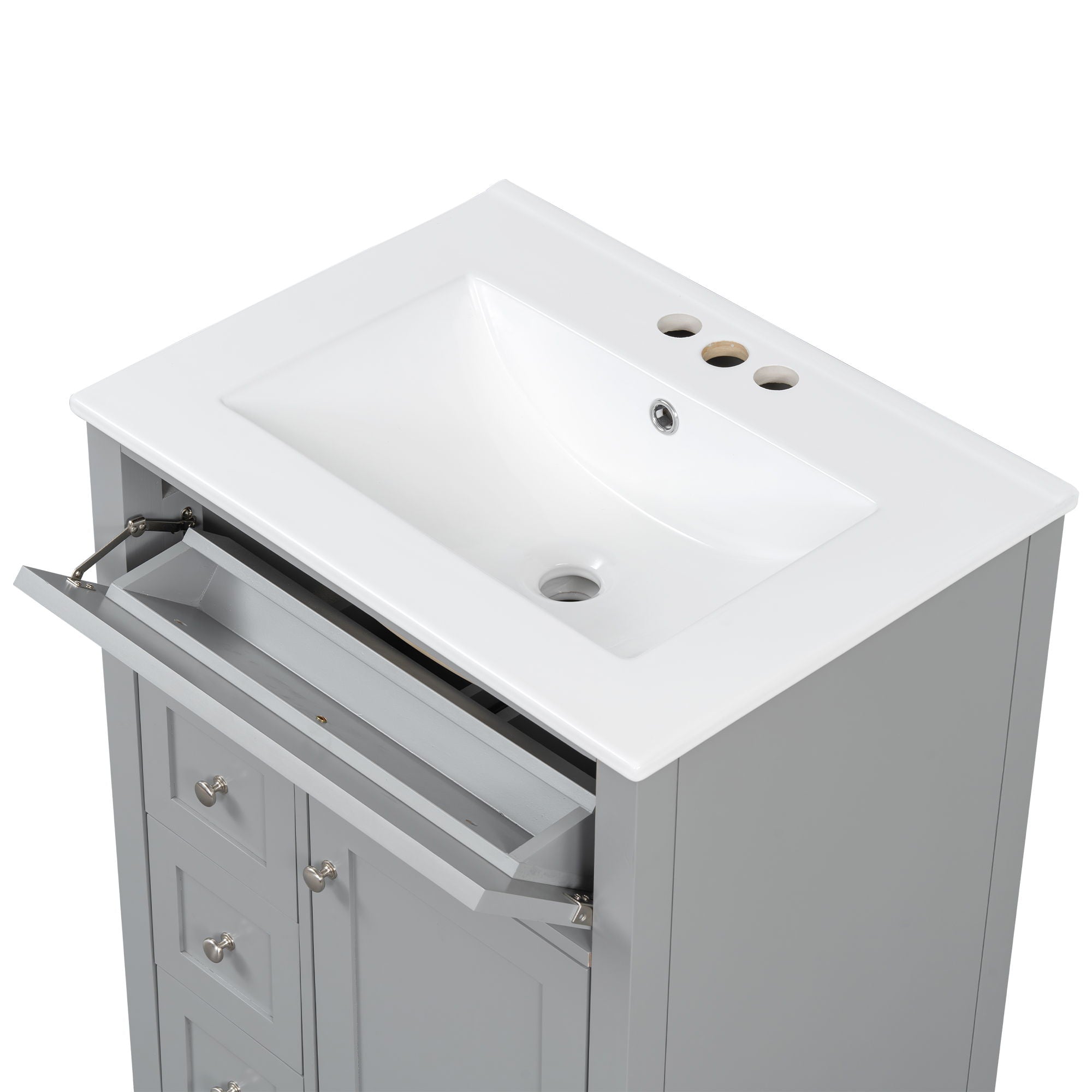 Bathroom Vanity With Sink, 3 Drawers & Cabinet With Adjustable Shelves