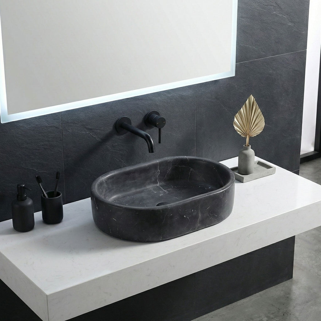 Vessel Sink, Oval Basin, Solid Above-Counter Vanity, Bowl For Master Bathroom - Dark Gray