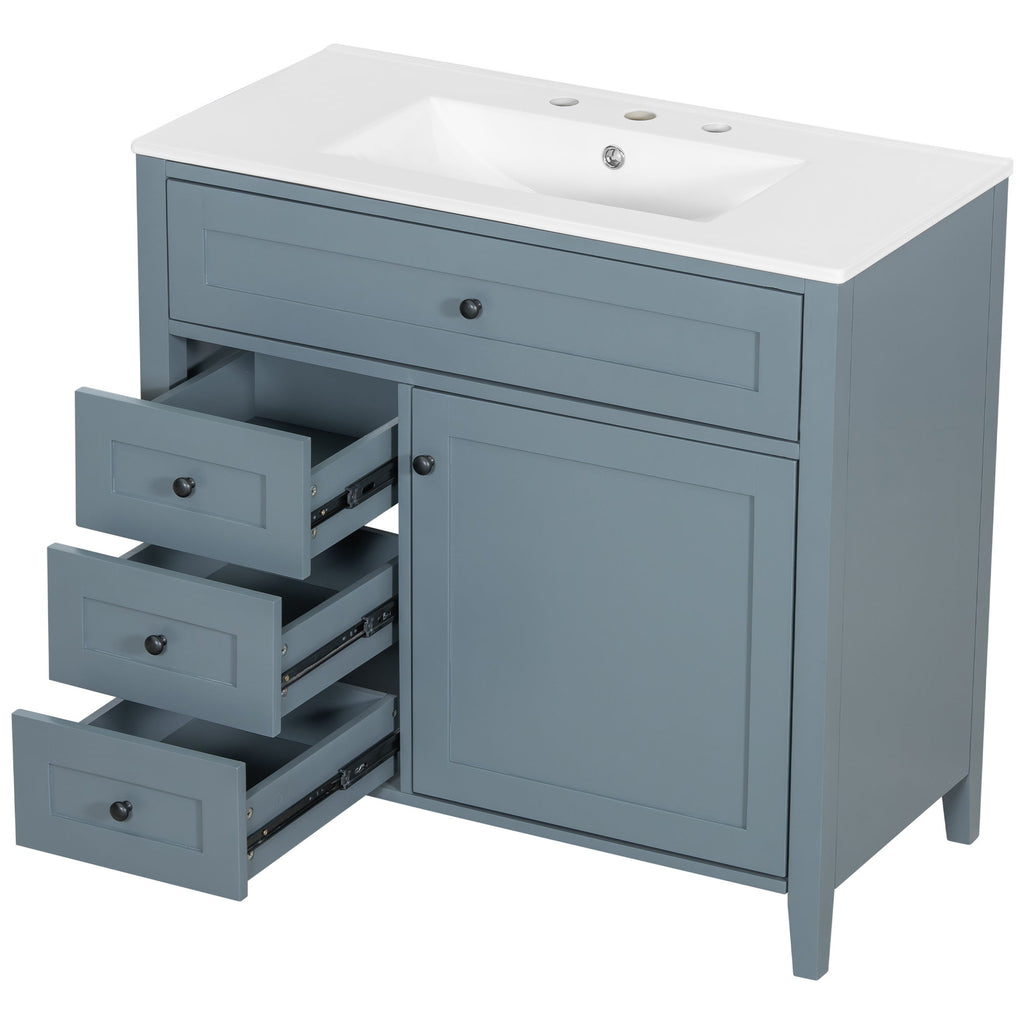 Bathroom Vanity With Sink, 3 Drawers & Cabinet With Adjustable Shelves