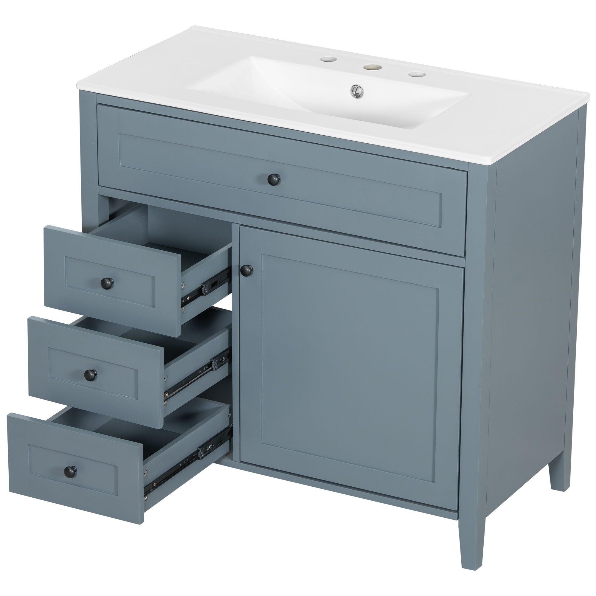 Bathroom Vanity With Sink, 3 Drawers & Cabinet With Adjustable Shelves