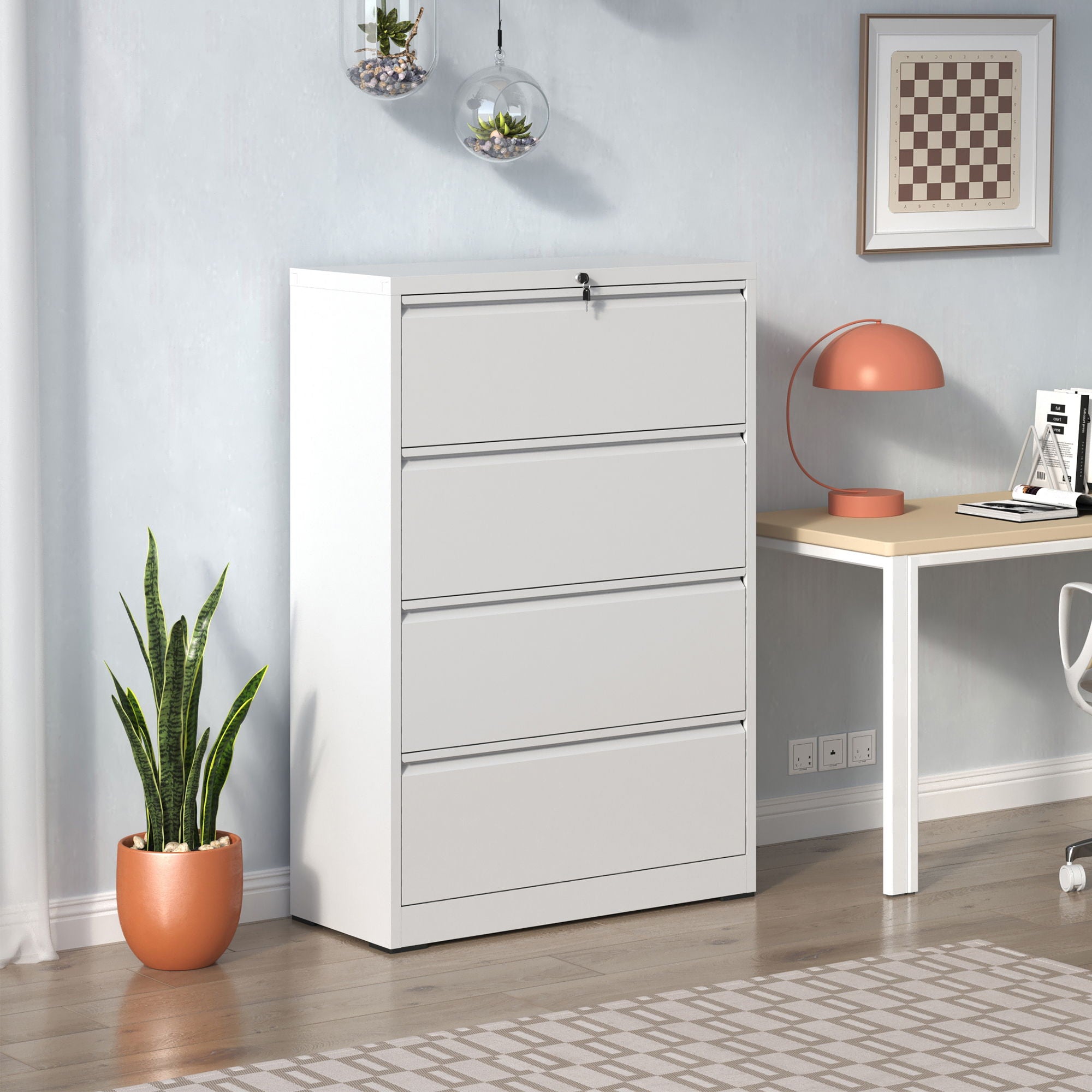 Lateral File Cabinet, Locking Heavy Duty, Anti-Tip Safety Interlock, Vertical Storage For Letter/Legal/A4 Files