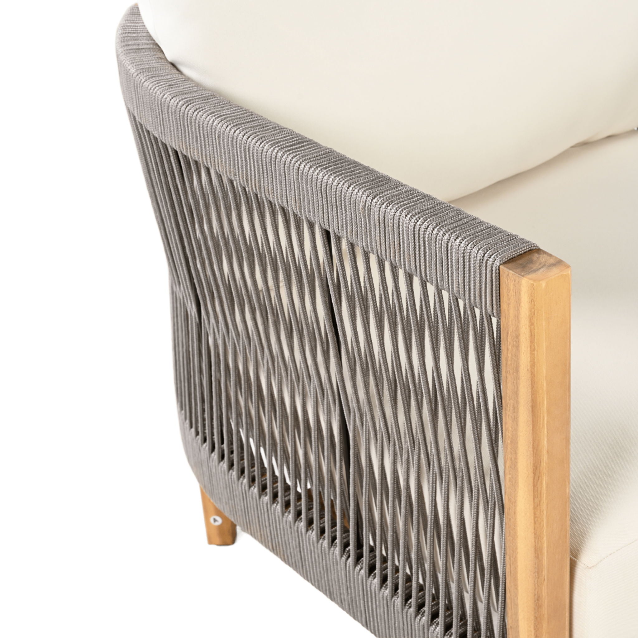 Patio Acacia Wood Club Chair, Woven Rope Outdoor Patio Arm Chair, Deep Seating For Porch - Teak / Beige