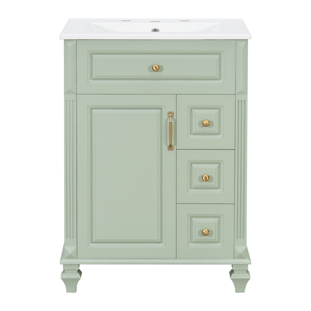 Freestanding Bathroom Vanity With Sink, 3 Drawers & Flip-Out Drawer