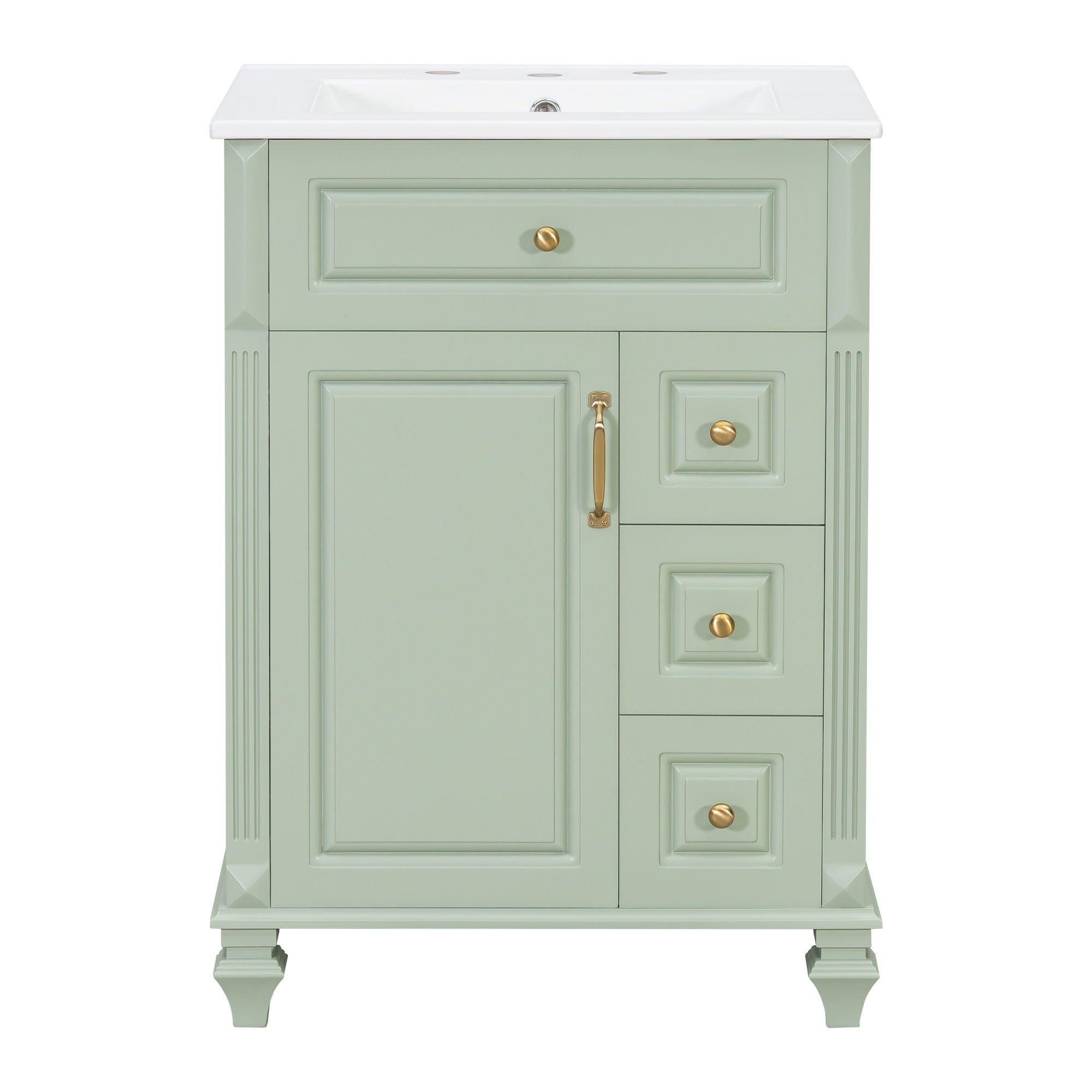 Freestanding Bathroom Vanity With Sink, 3 Drawers & Flip-Out Drawer