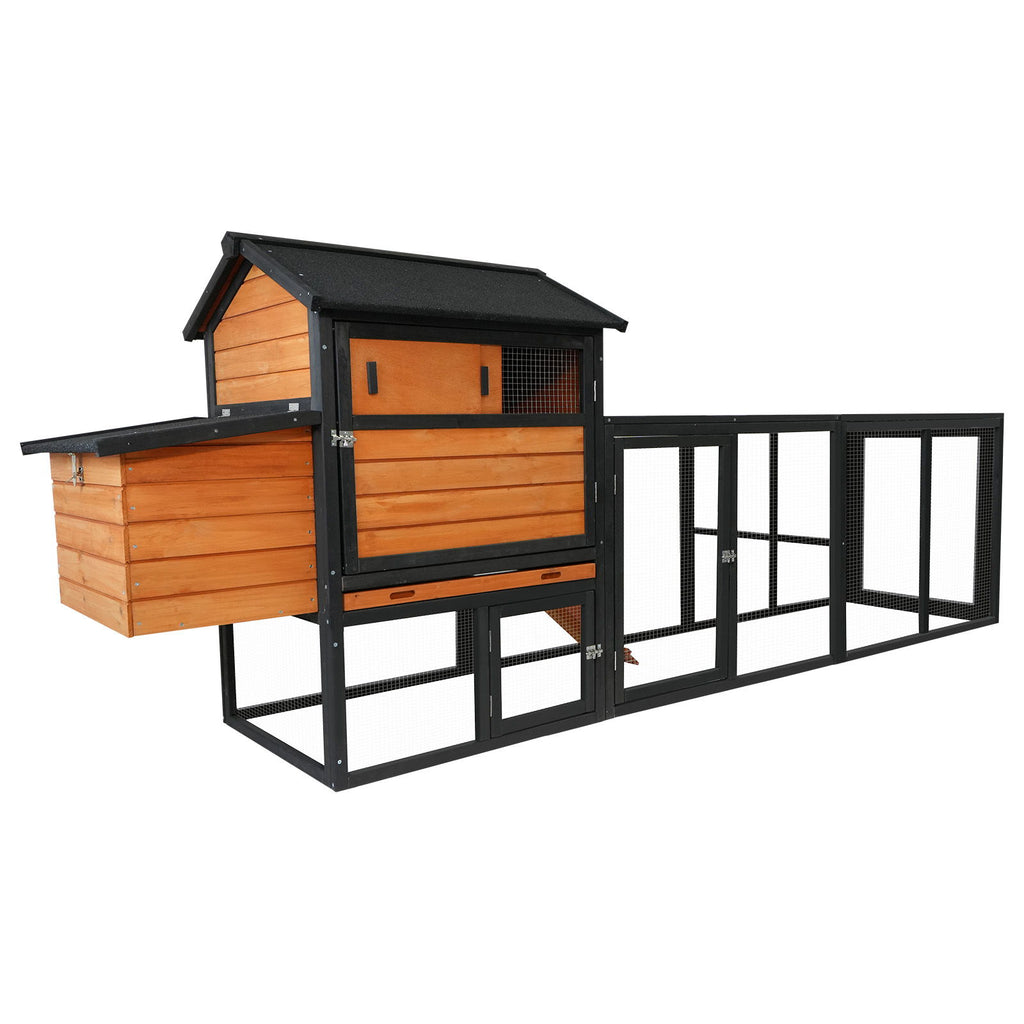 Chicken Coop, Large Outdoor Hen House & Run And Nesting Box Poultry Cage, Rabbit Hutch - Brown / Black