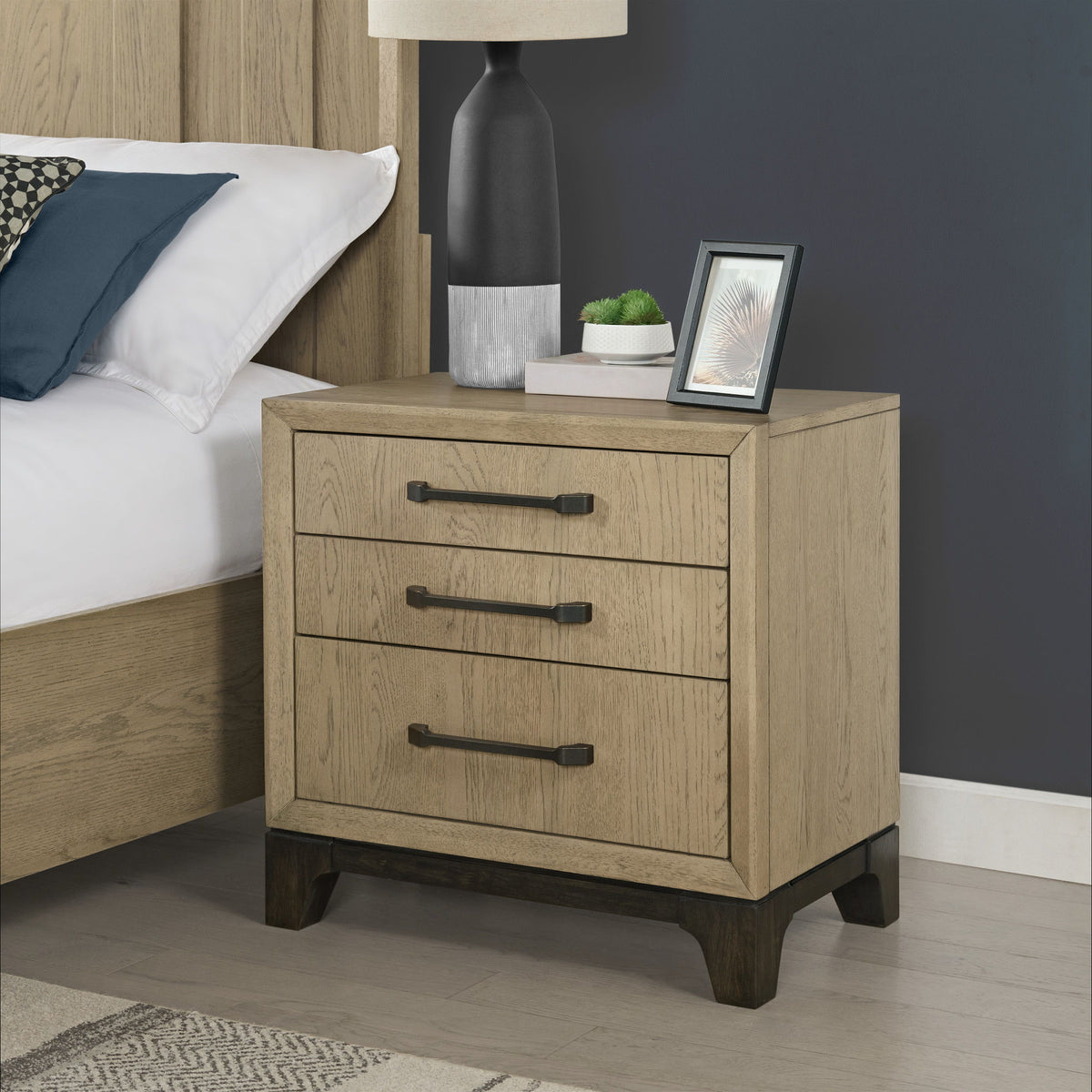 3 Drawer Nightstand With USB Charging Port - Brown