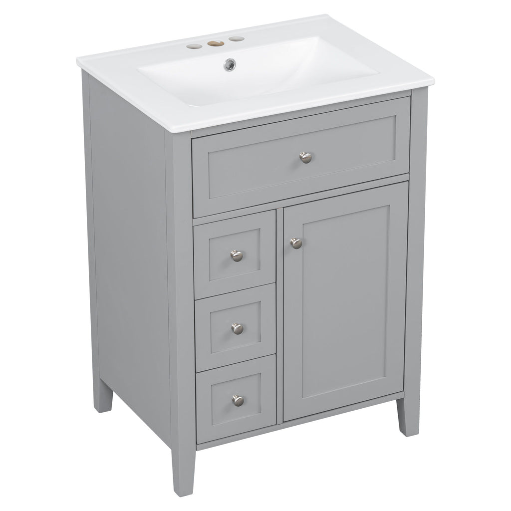 Bathroom Vanity With Sink, 3 Drawers & Cabinet With Adjustable Shelves