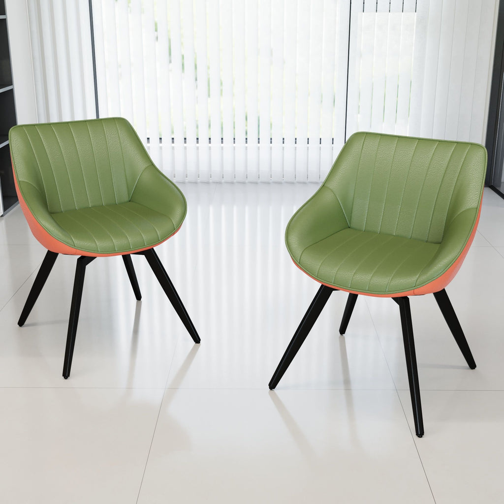 Medieval - Modern Kitchen Dining Chairs (Set of 2) With Black Metal Legs 360° Rotate - Green / Orange