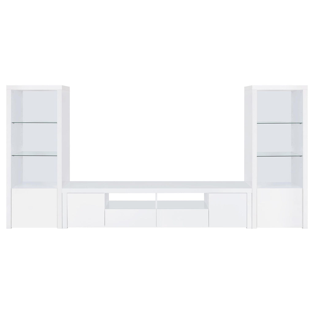 Lance - 3 Shelf Media Tower With Shelves And Hidden Cabinet - Gloss White
