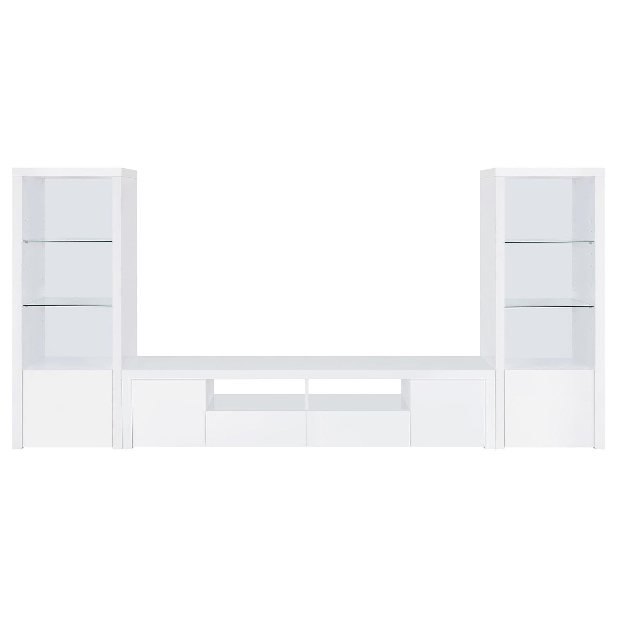 Lance - 3 Shelf Media Tower With Shelves And Hidden Cabinet - Gloss White