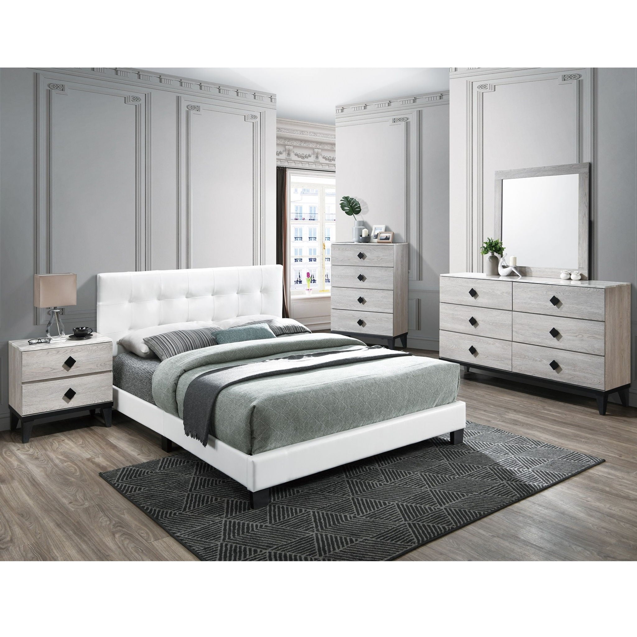 Modern Style Bed With Upholstered Rectangle Headboard