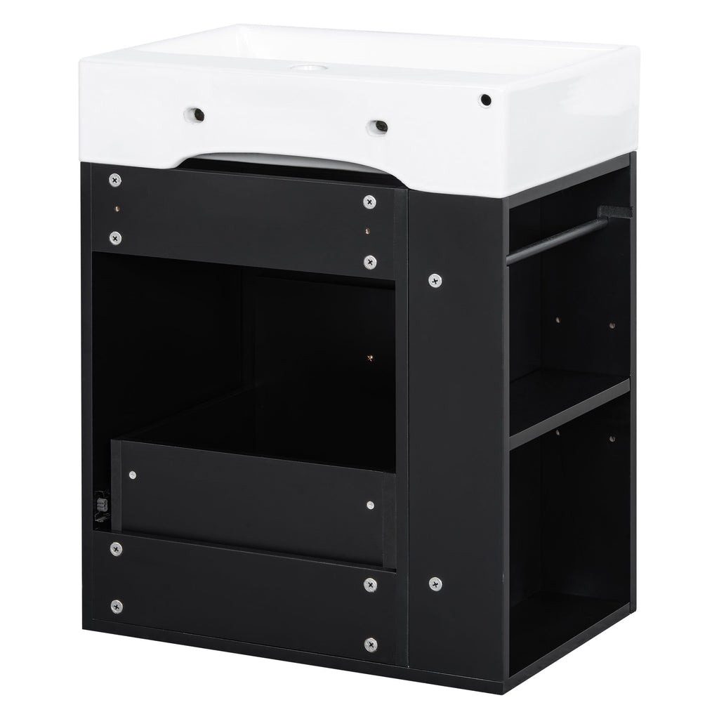 Modern Bathroom Vanity With Sink, Storage Cabinet, Drawer & Side Shelf
