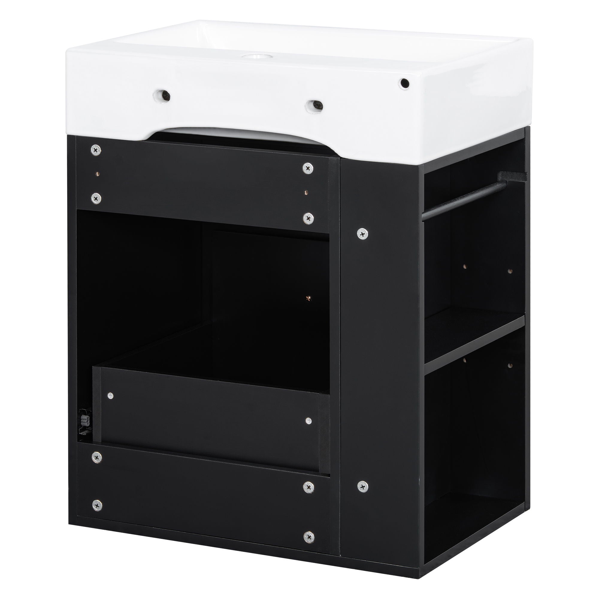 Modern Bathroom Vanity With Sink, Storage Cabinet, Drawer & Side Shelf