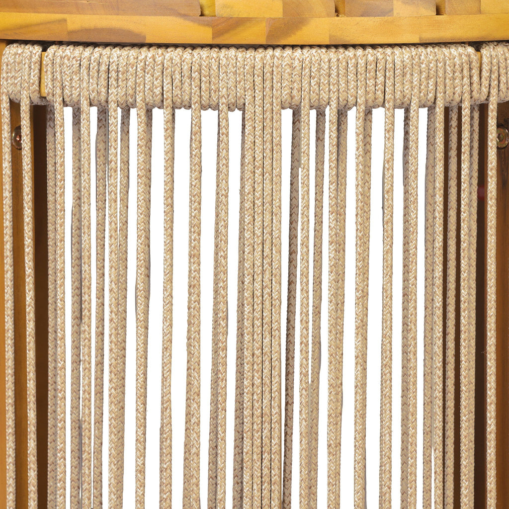 Round Side Table With Rope Detail For Patio - Brown / Teak
