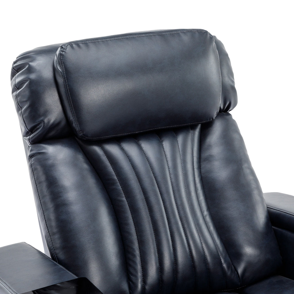 270° Power Swivel Recliner Home Theater Chair With Hidden Arm Storage, LED Light, Cup Holder, And Tray Table