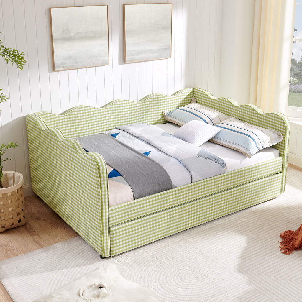 Gingham Daybed & USB Charging Port, Wave-Shaped Design
