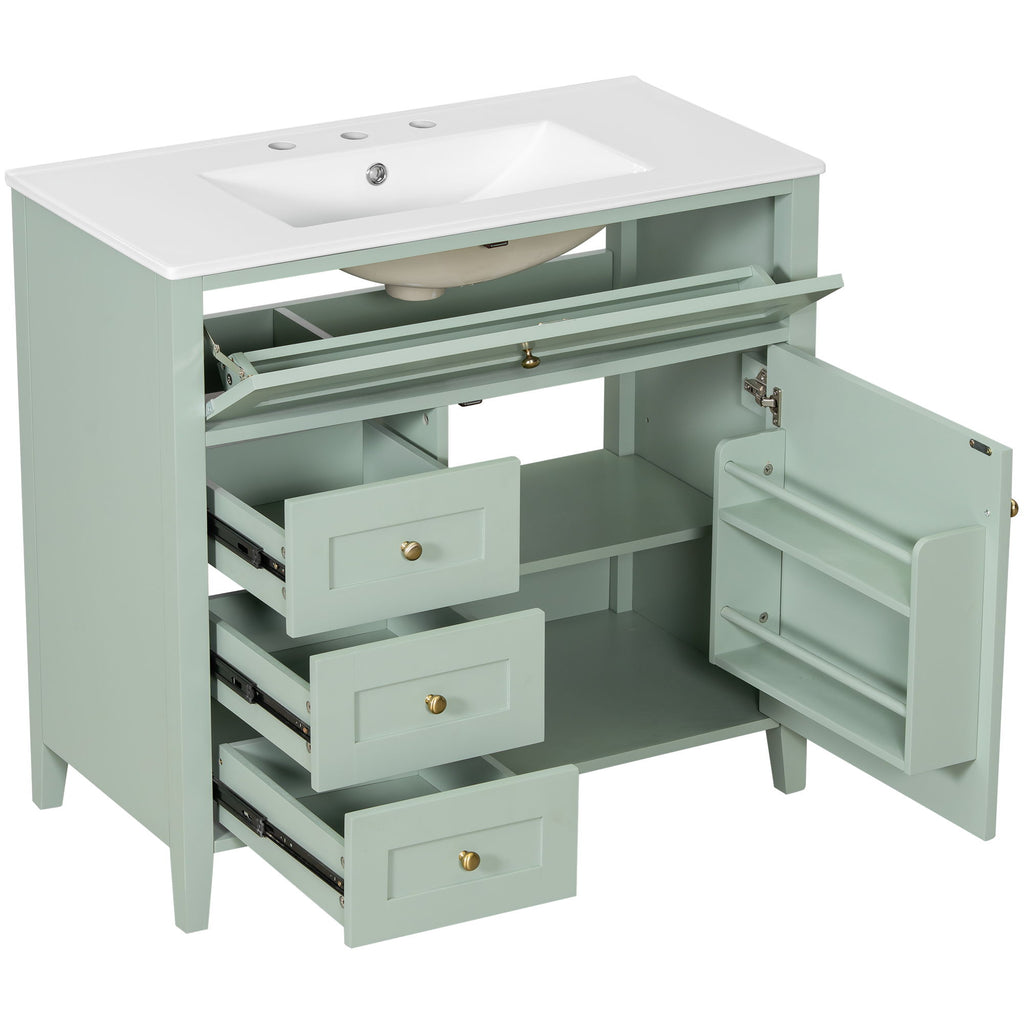 Bathroom Vanity With Sink, 3 Drawers & Cabinet With Adjustable Shelves