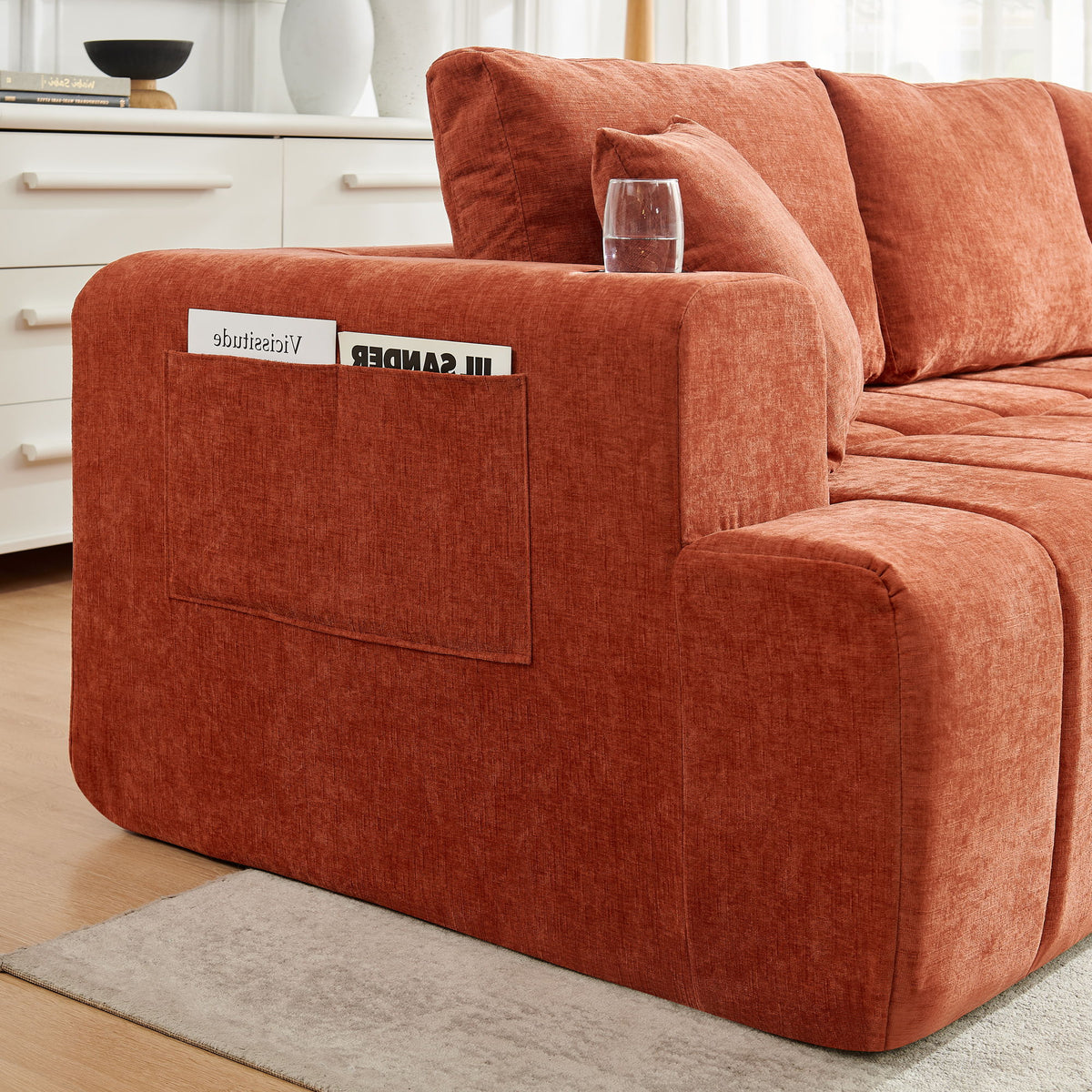 L - Shaped Sectional Sofa With Cup Holders & Side Pockets