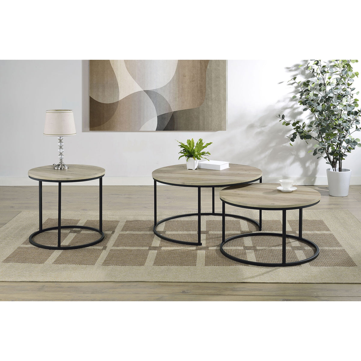 Arrize - 2 Piece Round Nesting Coffee Table Set - Pine Wood