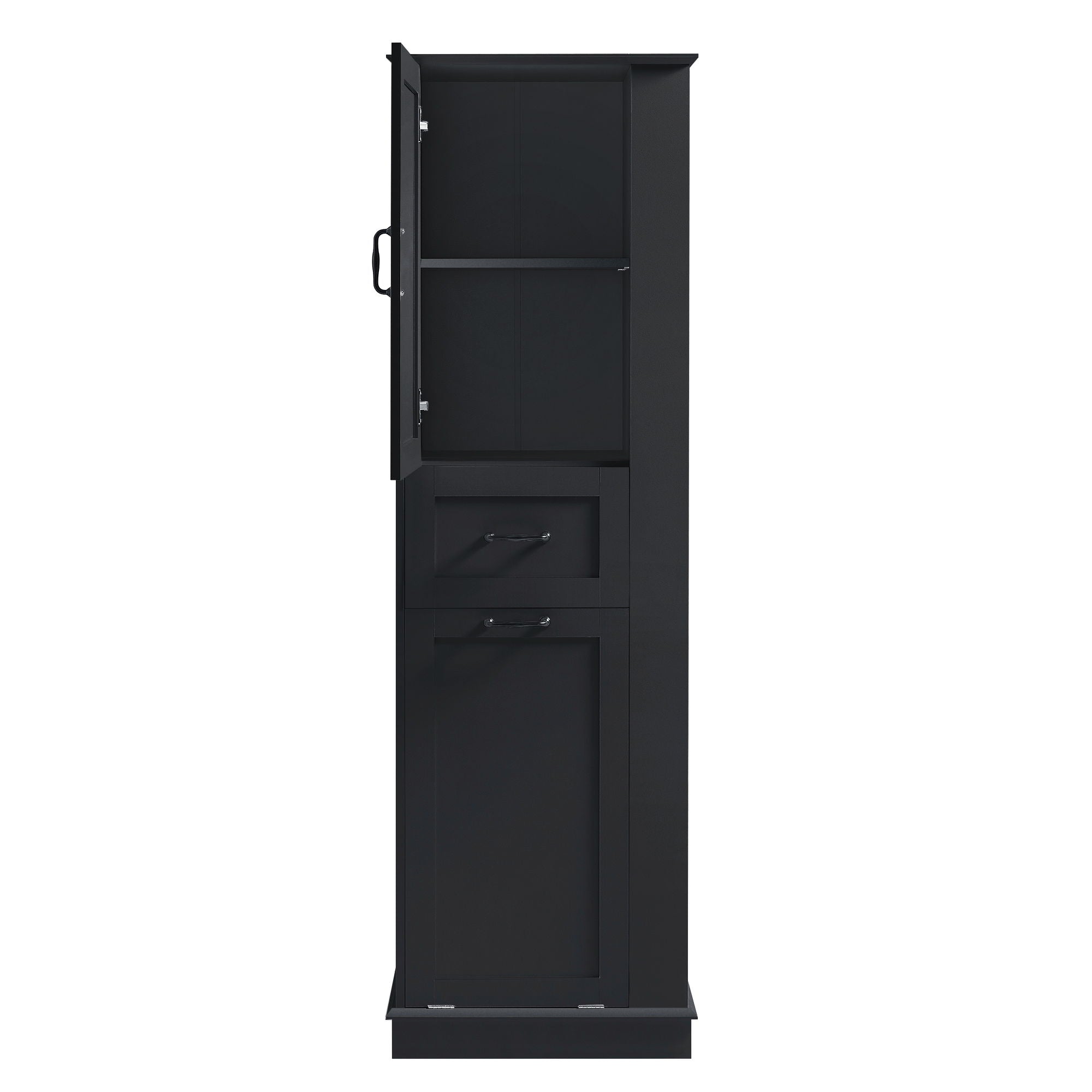 Modern Tall Storage Cabinet With Tilt-Out Compartment, Adjustable Shelves