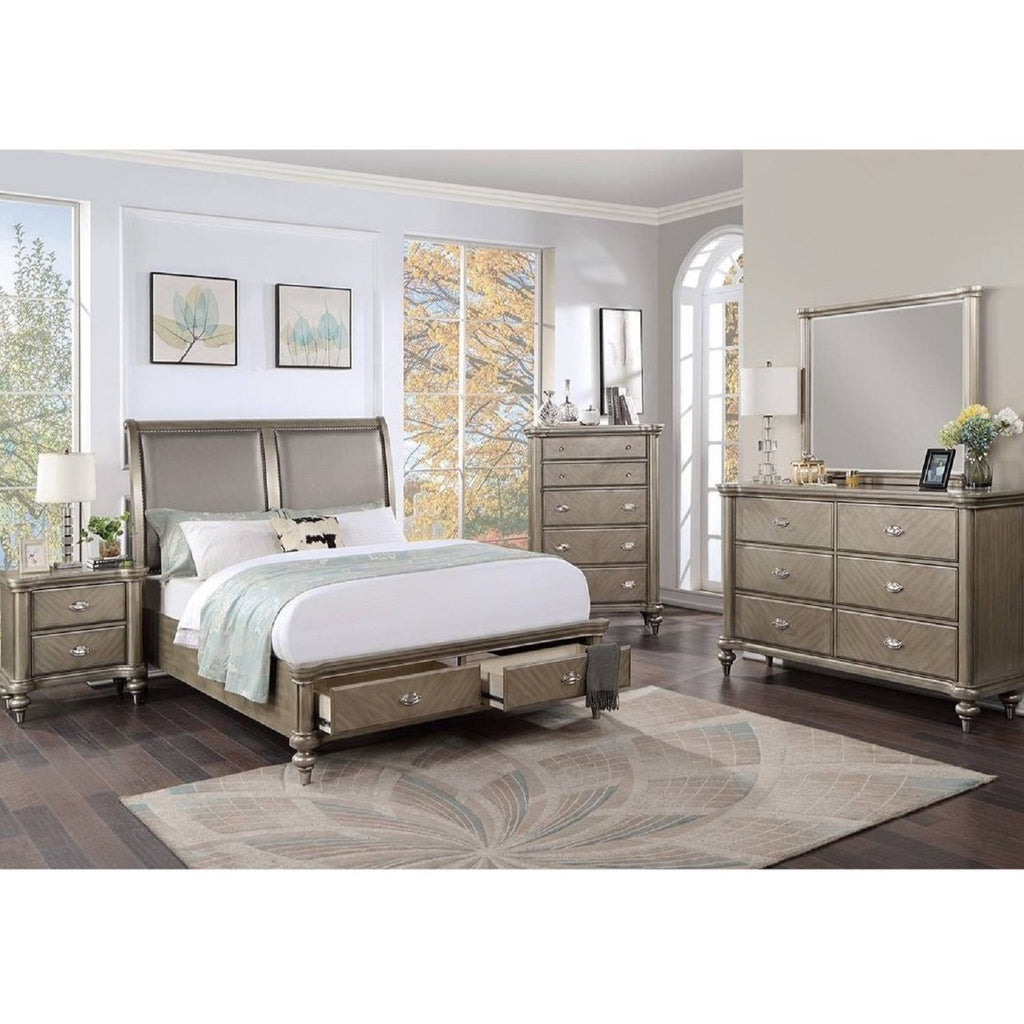 Bed With 2 Panel Upholstered Headboard And Footboard Drawers