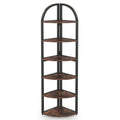 Tall 6 Tier Corner Shelf, Freestanding Bookshelf For Living Room - Rustic Brown