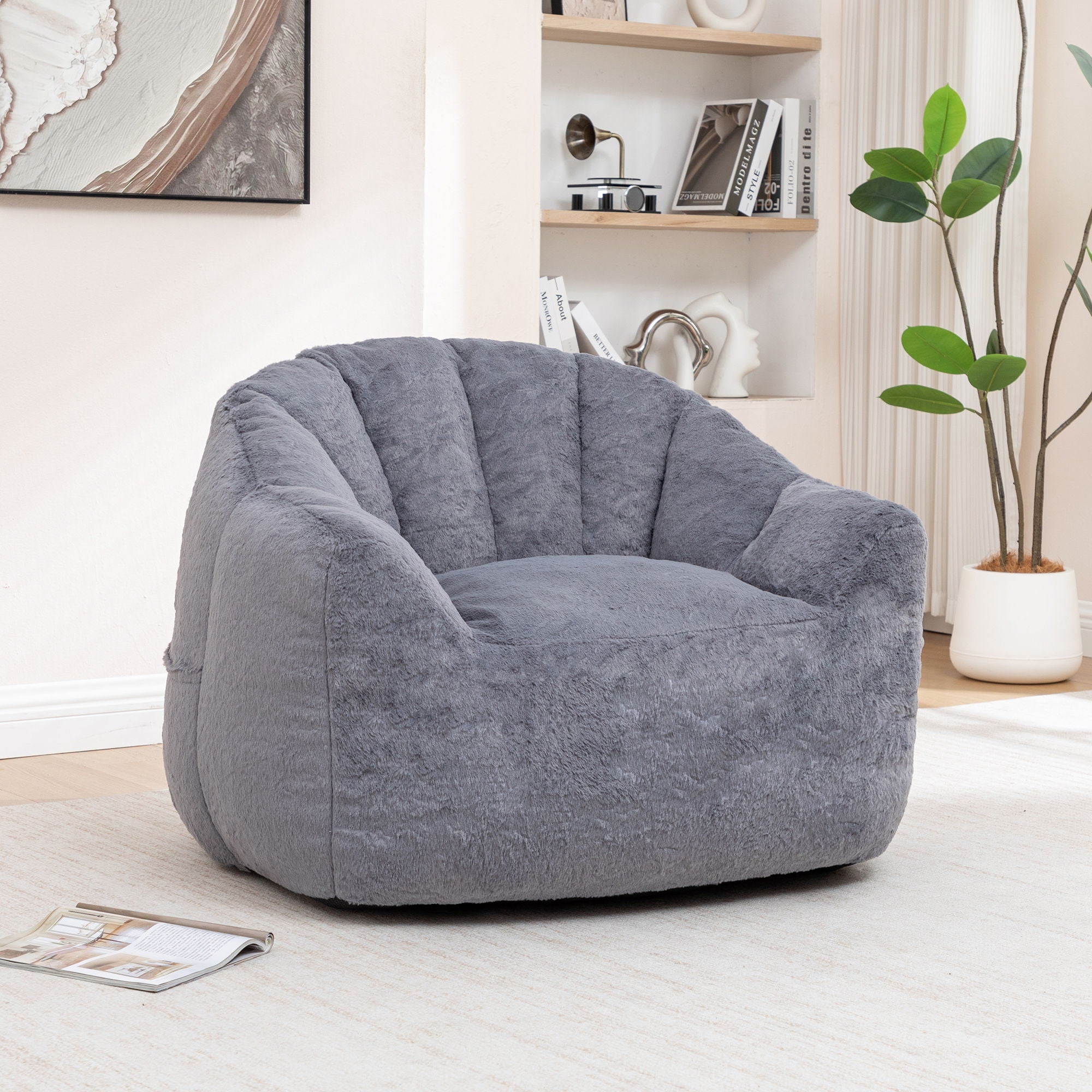 Beanbag Chair, Beanbag Sofa Chair With Armrests Stuffed High Density Foam