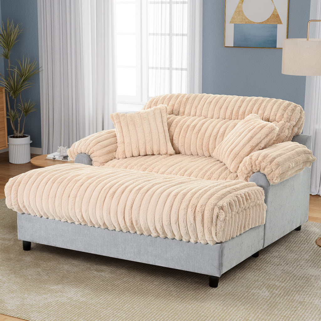 Chaise Lounge Cloud Sofa With 2 Throw Pillows - Champagne