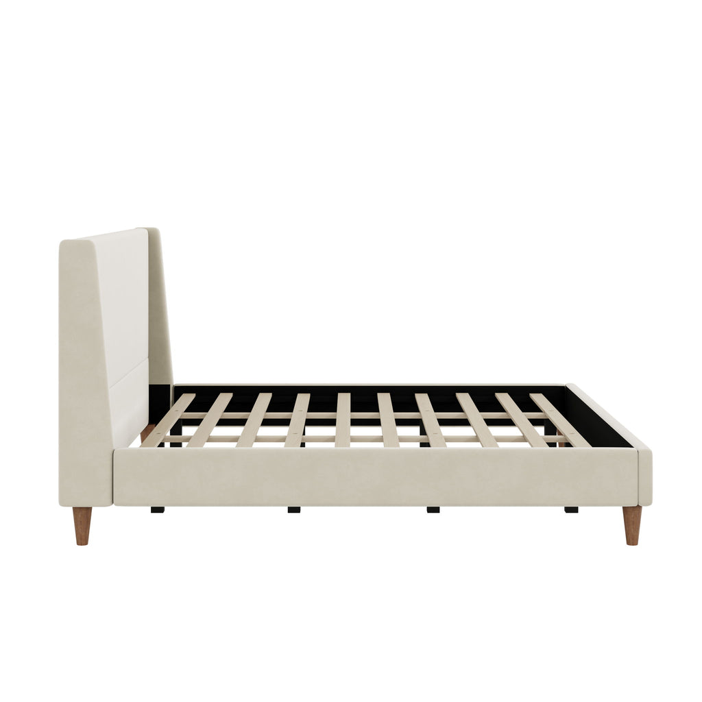 Modern Upholstered Platform Bed With Wingback Headboard
