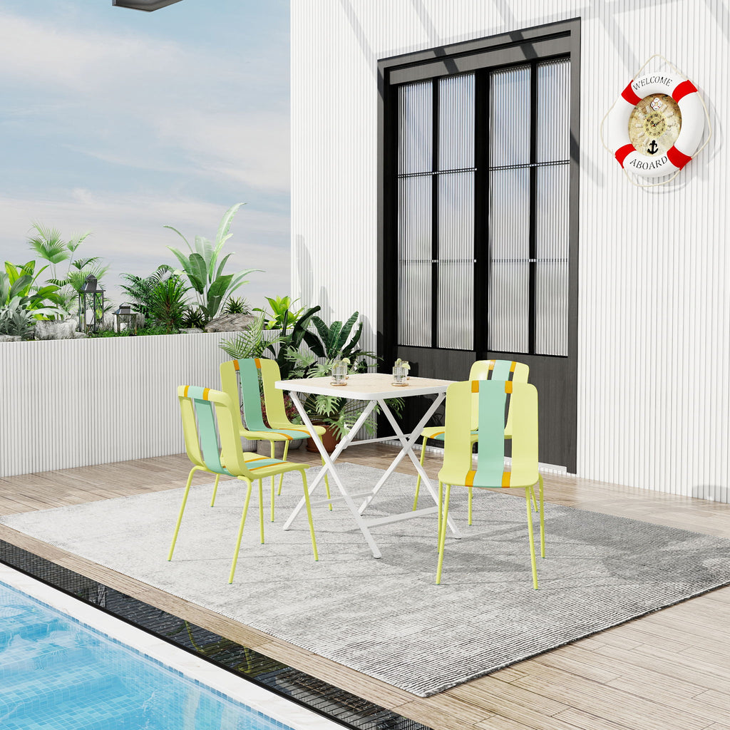 4 Piece Set Of Color Block Designed Single Chairs With Folding Square Table - Grain Yellow / Haze Green / Khaki / Tropical Orange / White