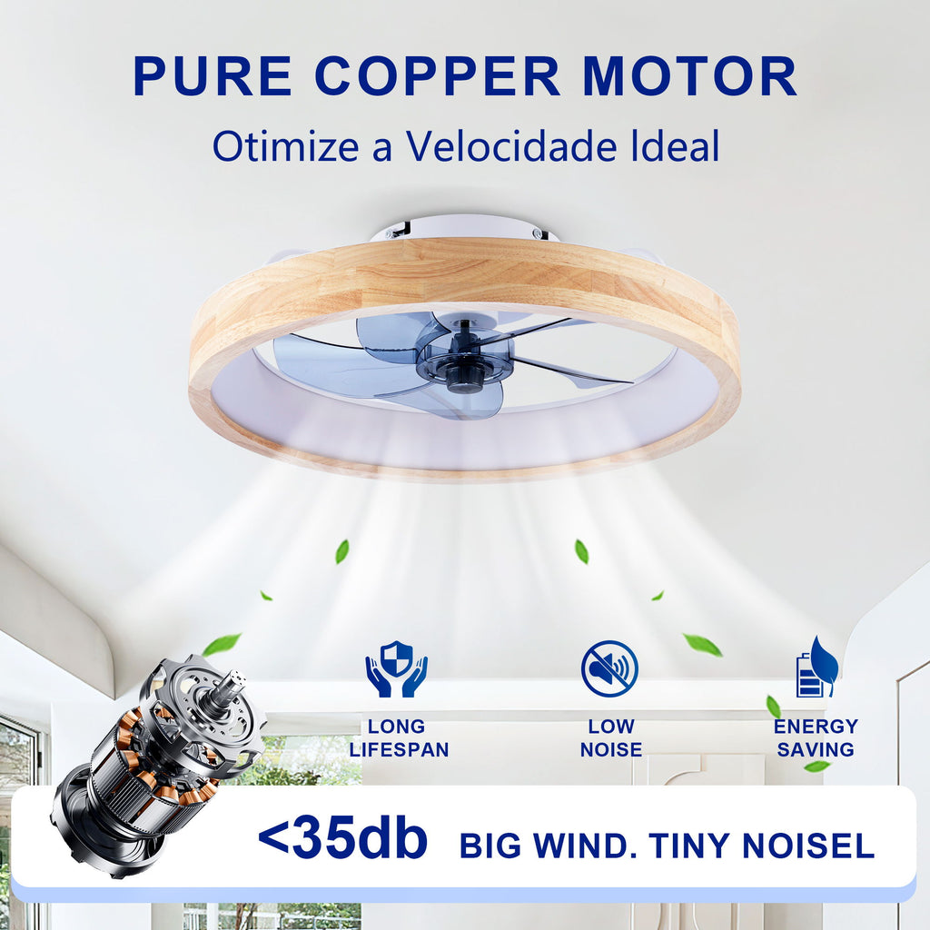 Ceiling Fans With Lights And Remote, 3000 - 6500K Dimmable Flush Mount LED Fan Light, 6 Speeds, Quiet DC Motor For Living Room - Matte White / Natural Wood