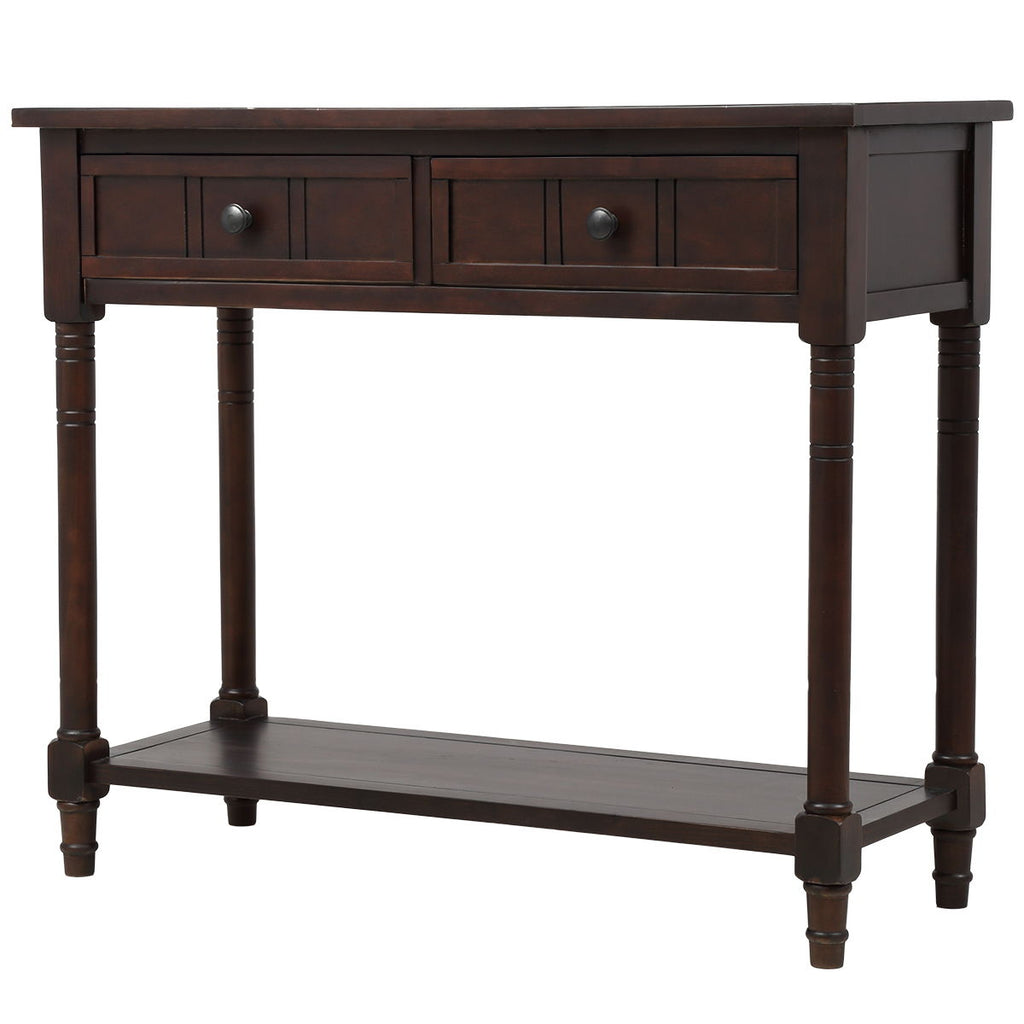 Hearth & Haven Emily Daisy - Console Table With 2 Drawers And Bottom Shelf - Espresso